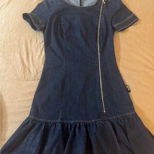 Love Moschino Denim Zipper Dress Designer Dark Wash Ruffle Hem Size 8/44